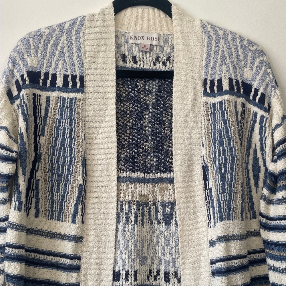 Knox Rose|Women's Navy and Cream Retro Open Cardigan|Small|EUC - Picture 2 of 8